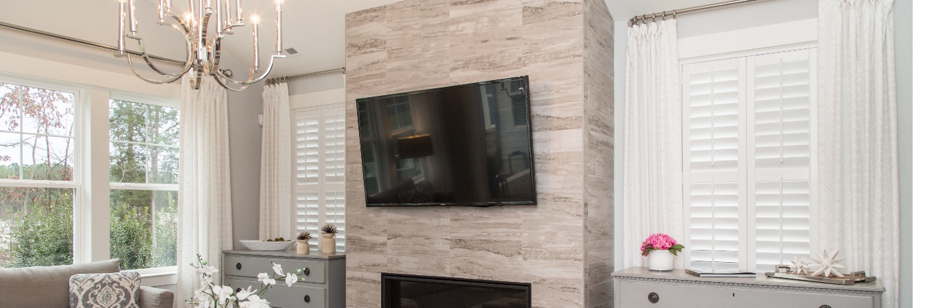 Plantation shutters in a living room