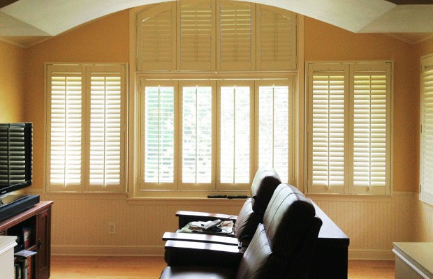 Kingsport plantation shutters in home theater