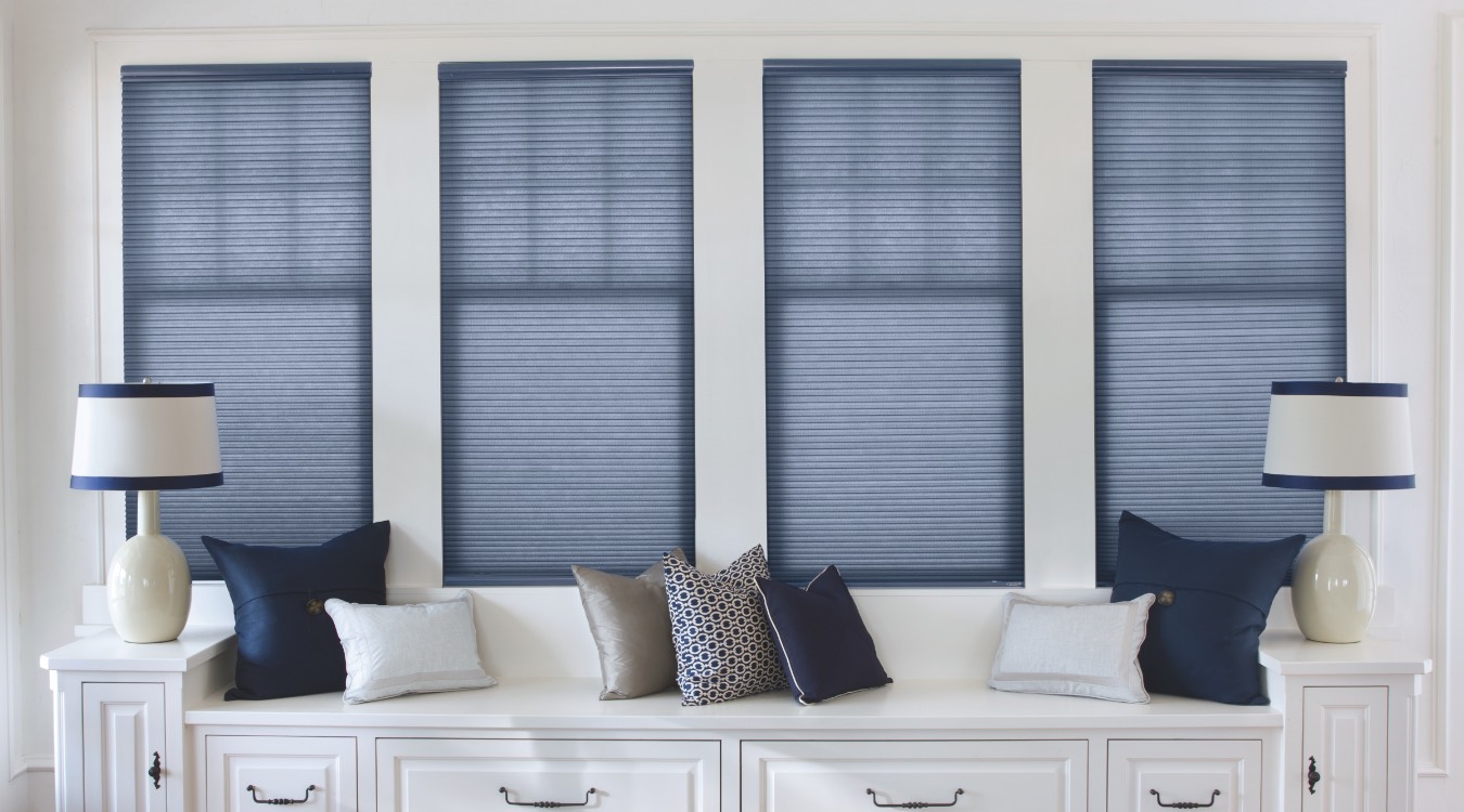 Sitting room with blue shades